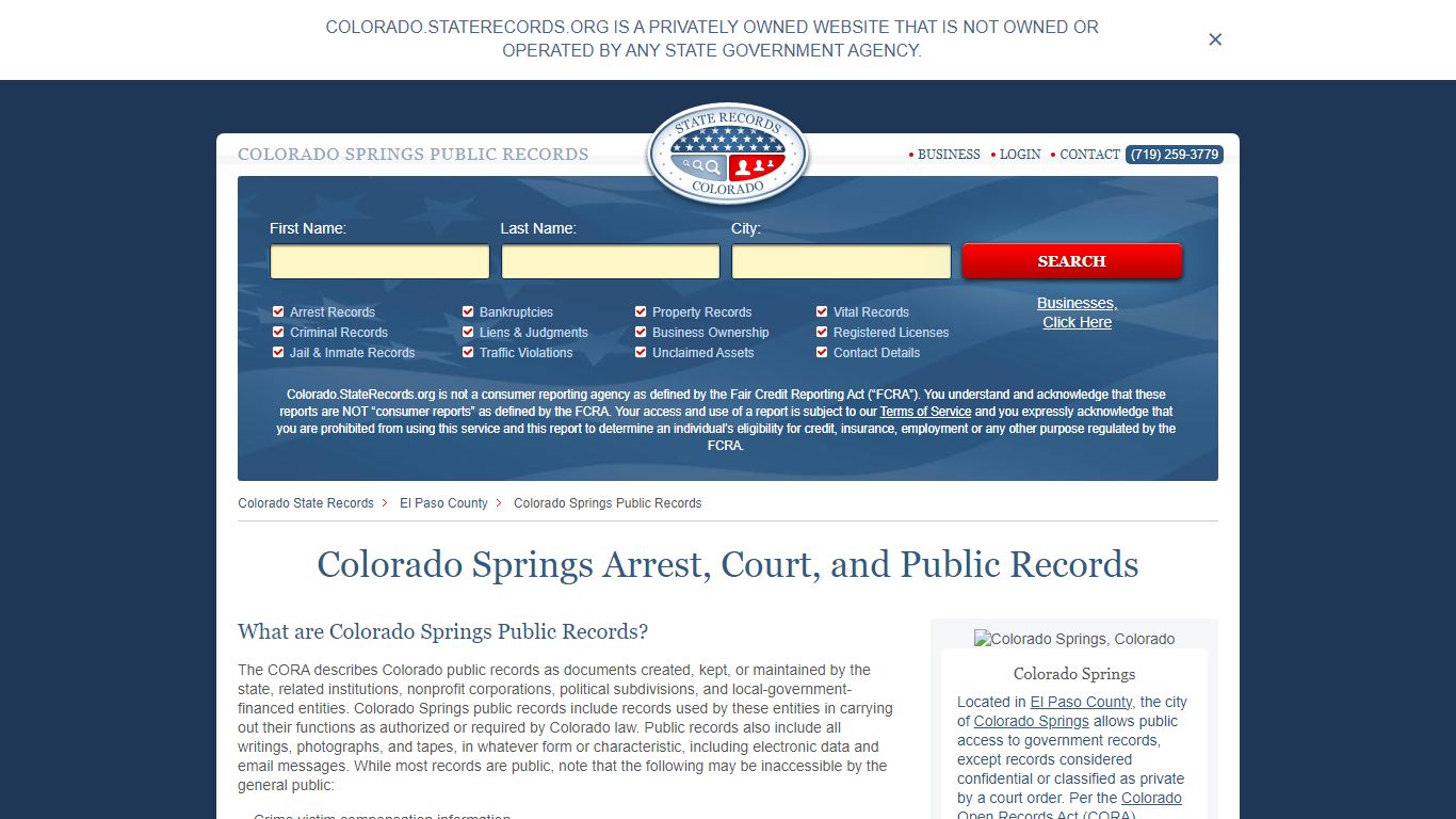 Colorado Springs Arrest, Court, and Public Records