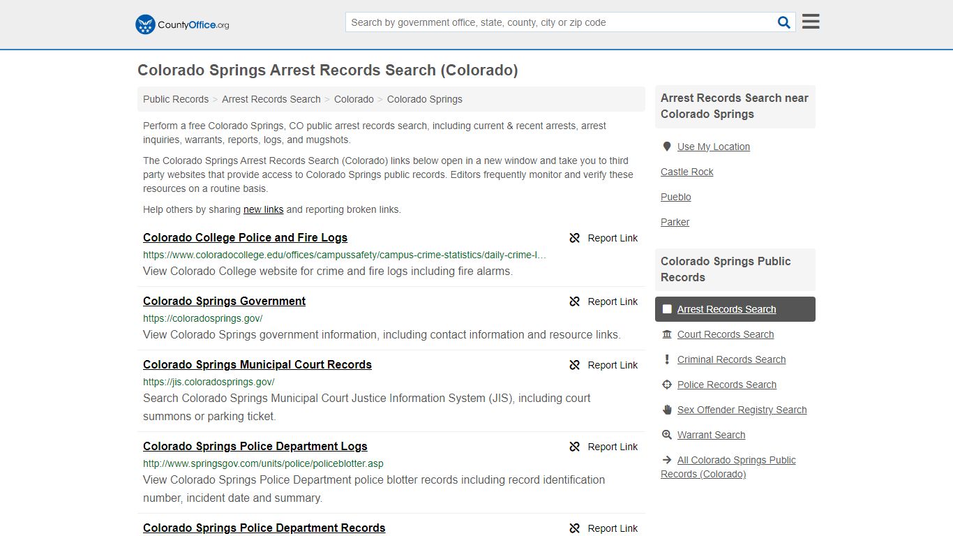 Colorado Springs Arrest Records Search (Colorado) - County Office